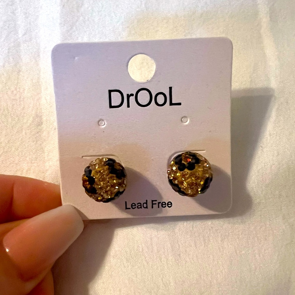 Leopard Rhinestone Stud Ball Earrings NWT